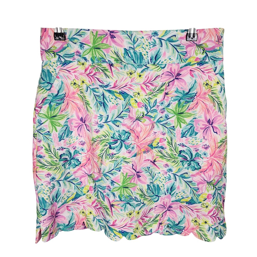 Stella Parker Sport Skort Womens Small Pink Green Floral Scalloped Pockets Golf